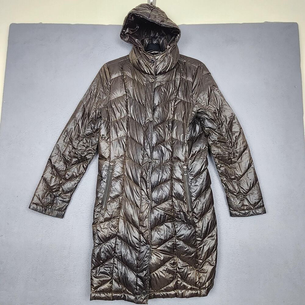 Calvin Klein Puffer Jacket Womens Small Brown Packable Lightweight Down Hooded